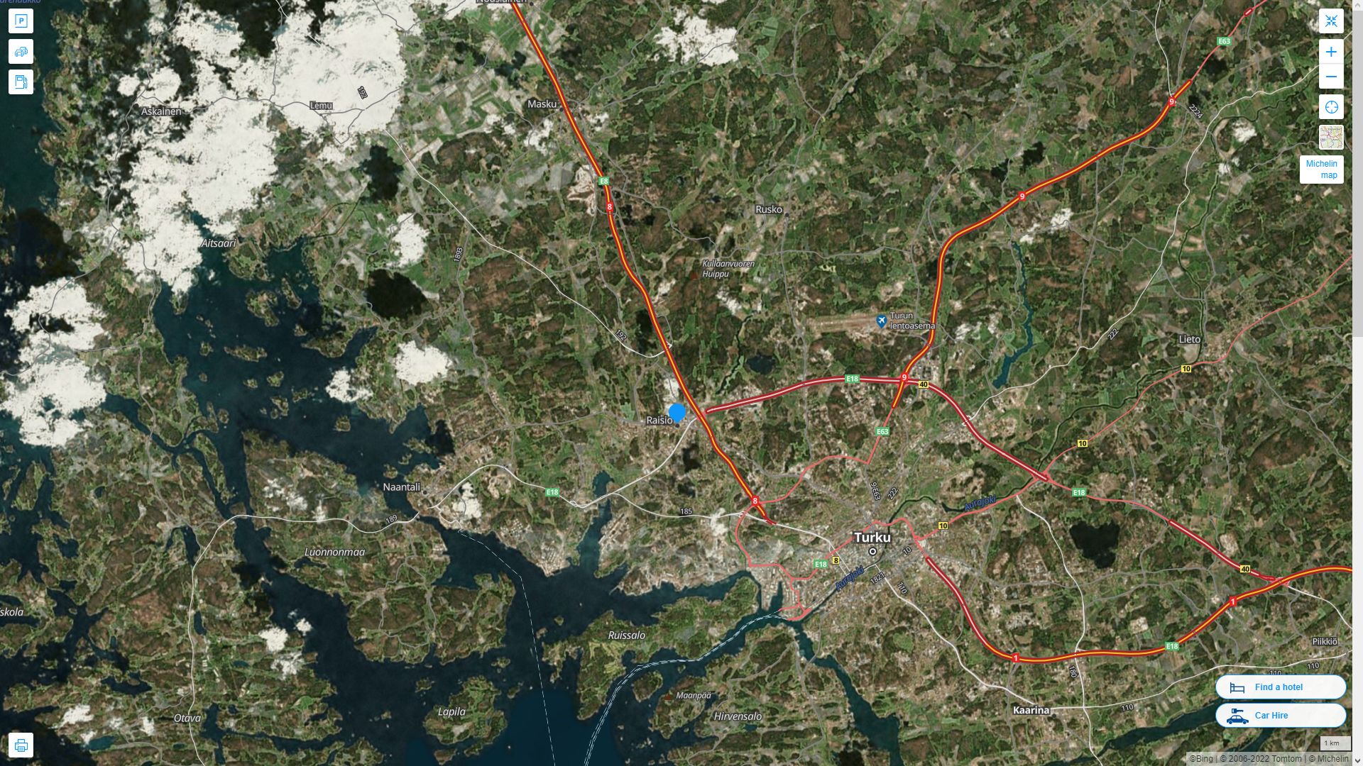 Raisio Highway and Road Map with Satellite View